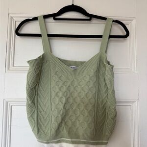 Cotton Emporium Green Ribbed Crop Tank Top